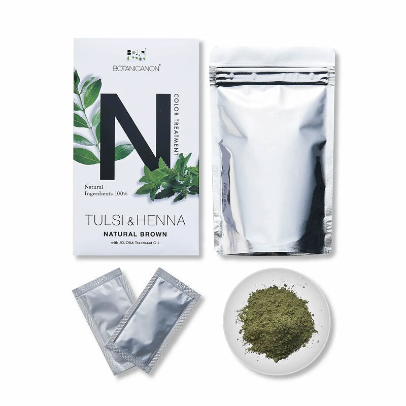 ボタニカノン トゥルシー&ヘナ　ナチュラルブラウン（染毛料）2回分（4mlホホバオイル×2包付き）